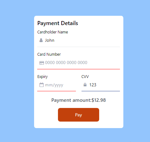 payment form with validation and input masking
