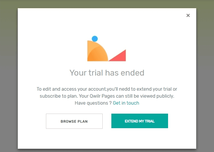 trial extended information modal with two buttons