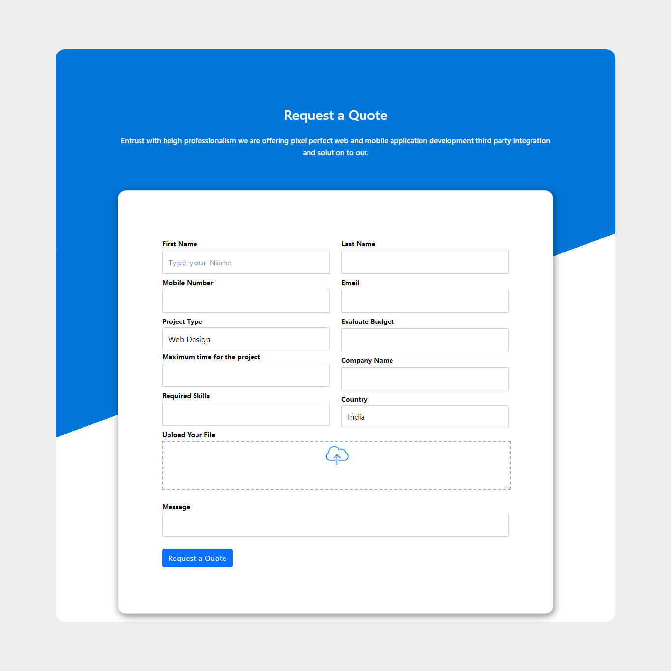 request a quote form with upload files