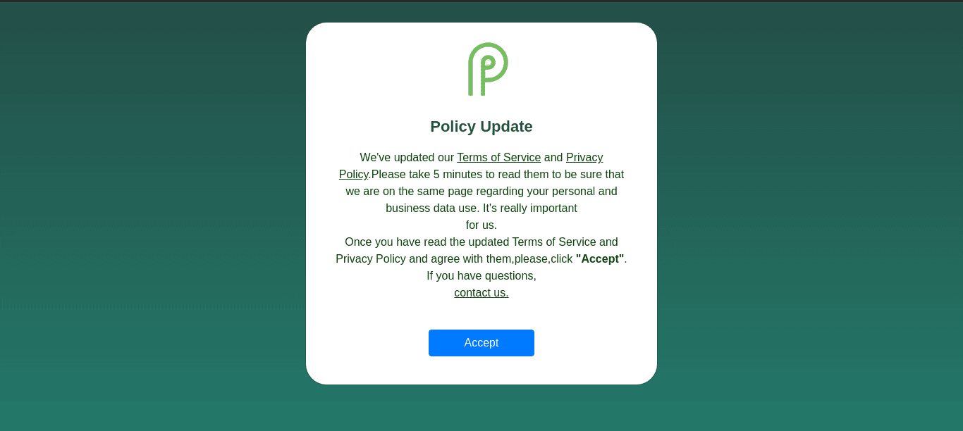 Modal of a policy update notification