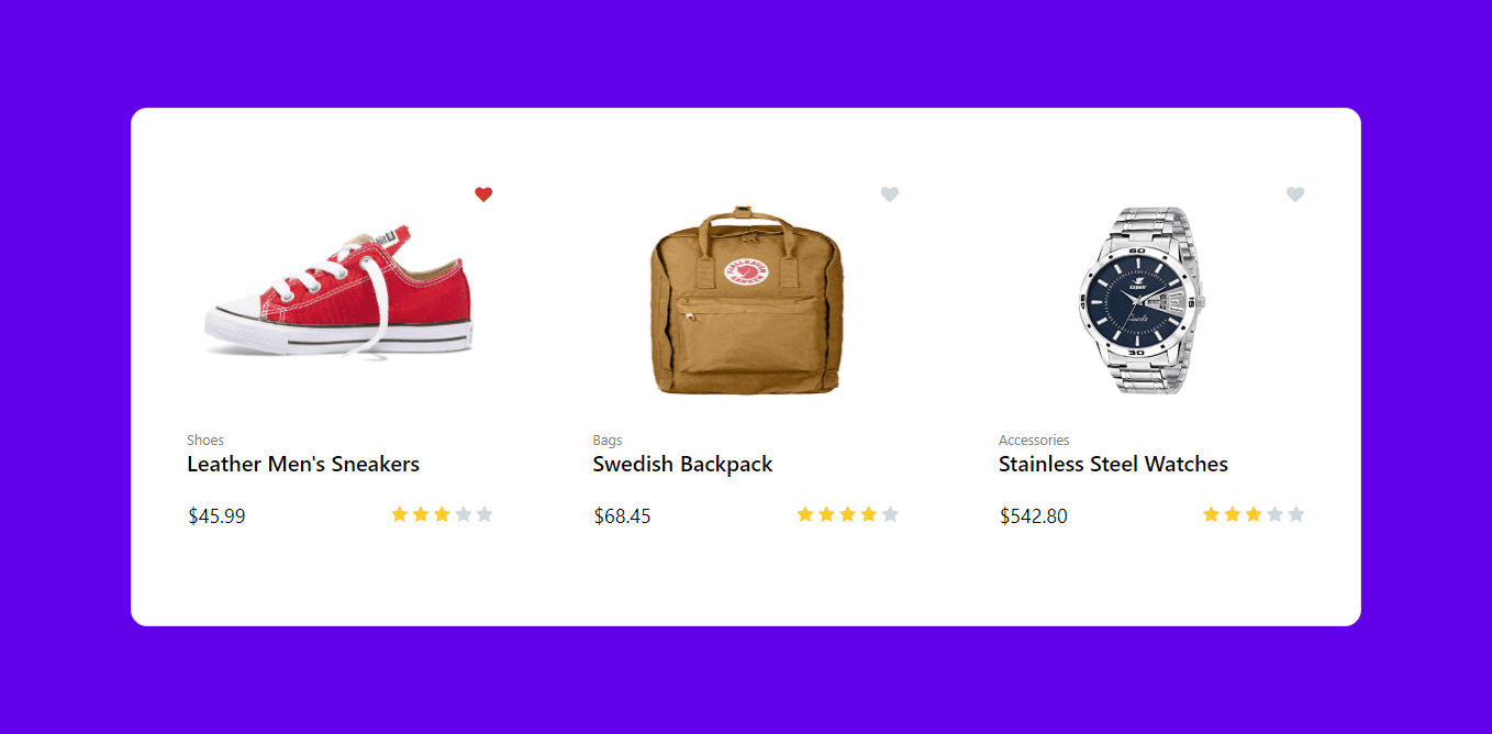 ecommerce product list with ratings