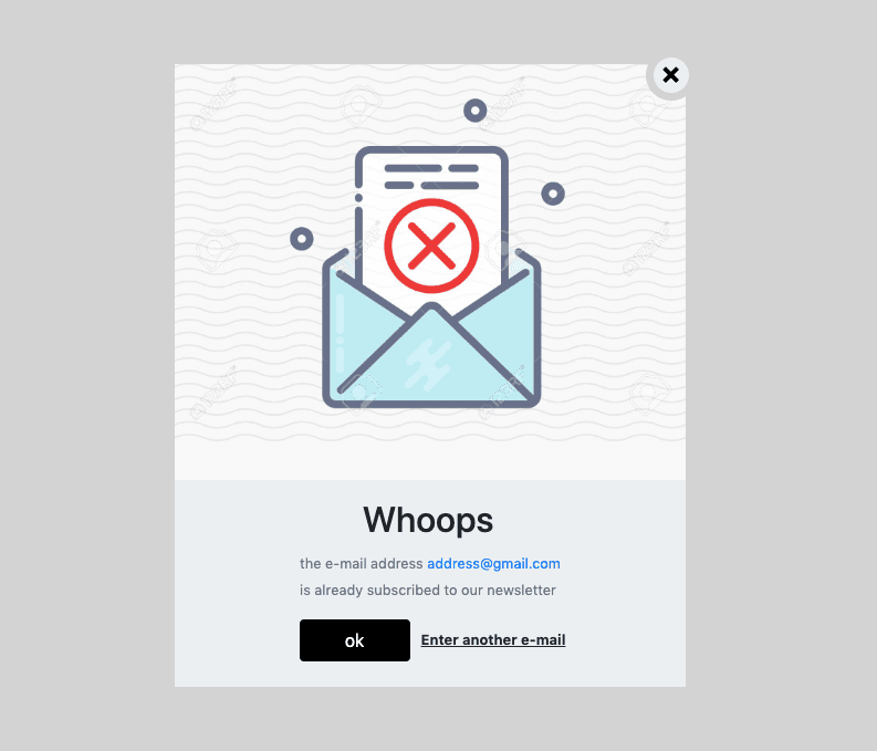 email subscription confirmation modal