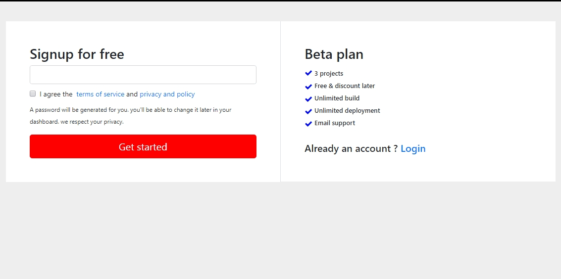signup form with basic plan