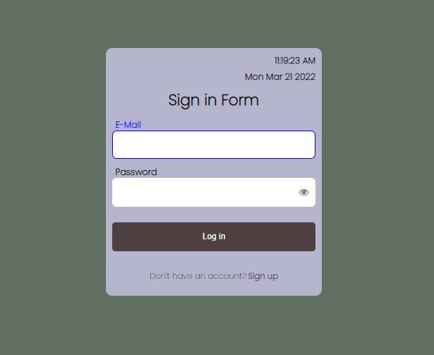 login form with live date and time and validation
