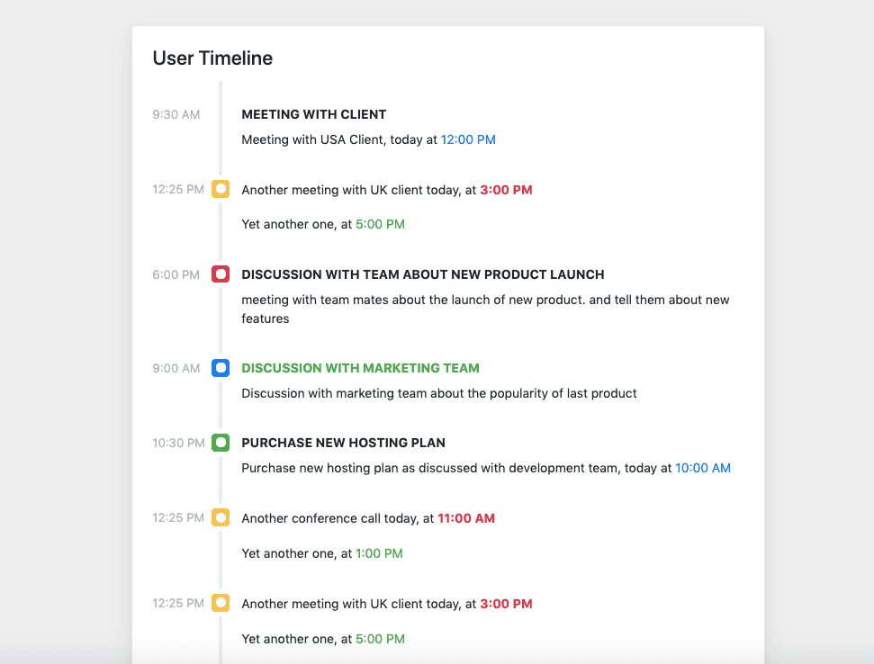 user business timeline with time