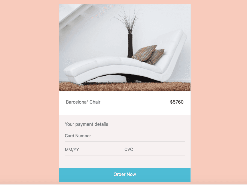 payment form with product details
