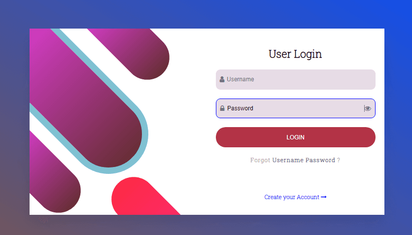 login signup toggle form with validation and show hide password