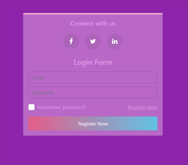 Login form with social media icons