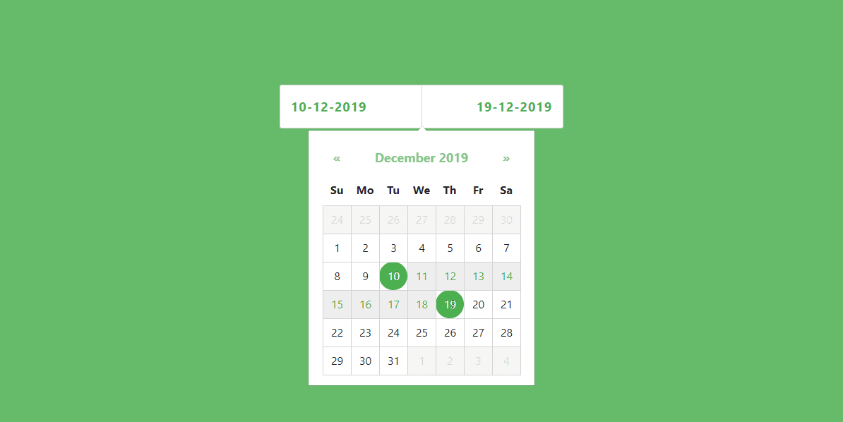 green themed datepicker with date range