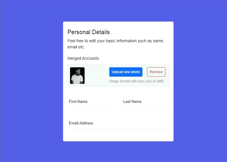 edit profile form with floating inputs