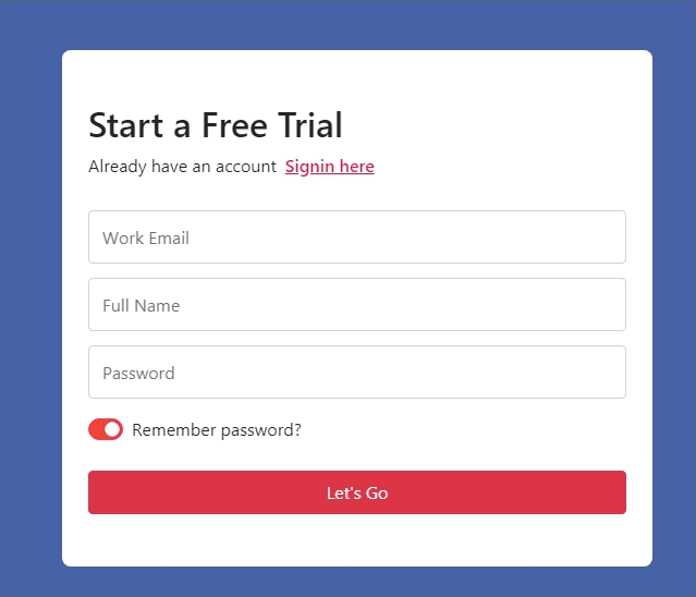 start a free trial signup form