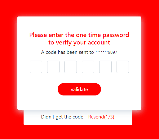 verify OTP with validation form inputs