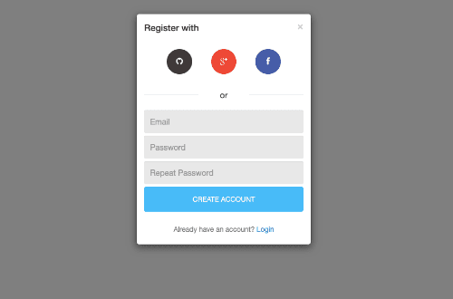 Login signup form with social buttons