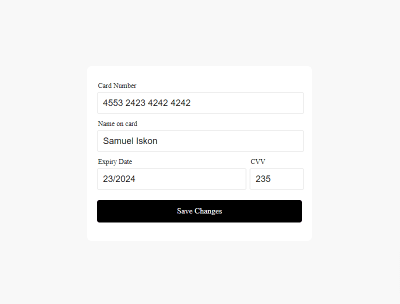 credit card payment form with input masking