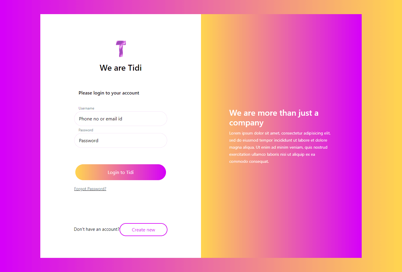 Login form with sidebar content