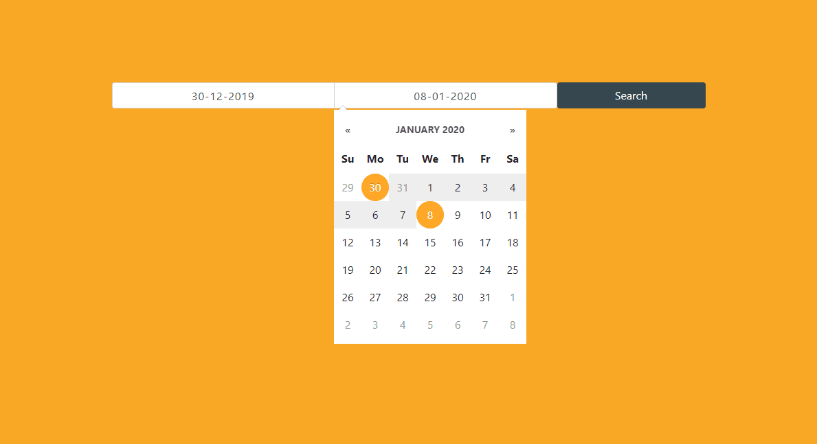 orange themed datepicker with date range