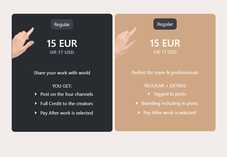 pricing table with animation