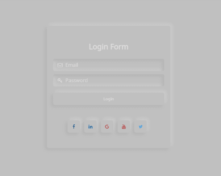 neomorphism login form with social icons