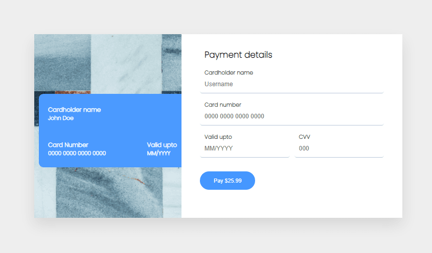 credit card form with input masking
