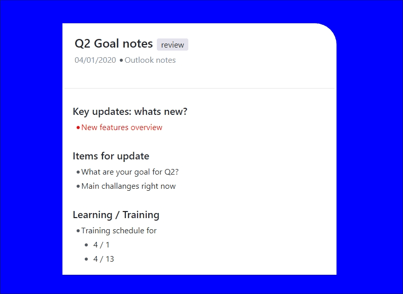 goal notes template