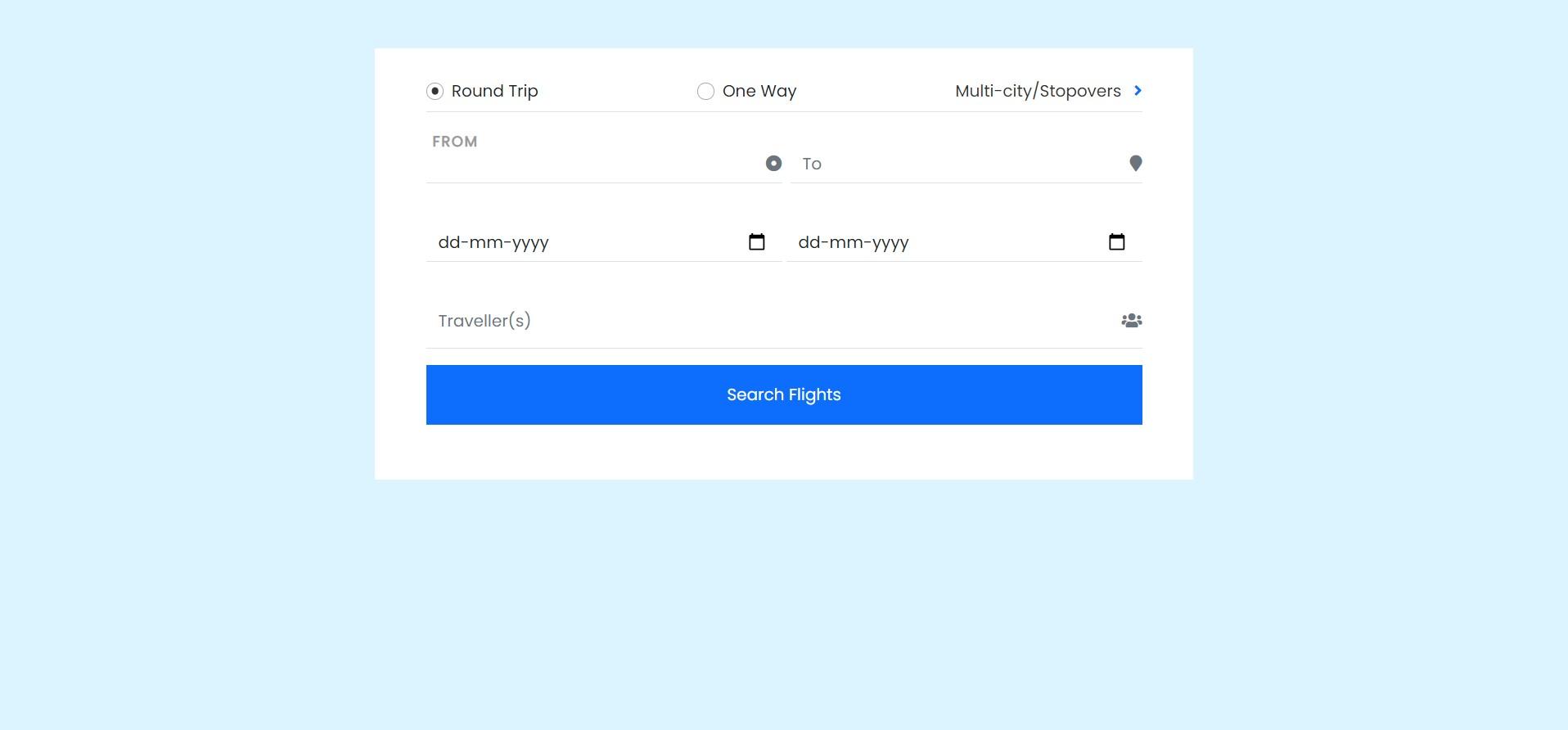 Simple flight booking form