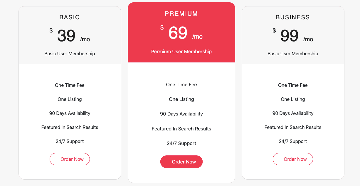 Business pricing table using HTML and CSS