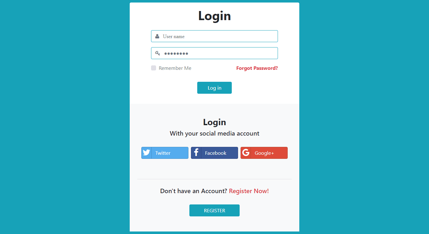 Login form with social icons