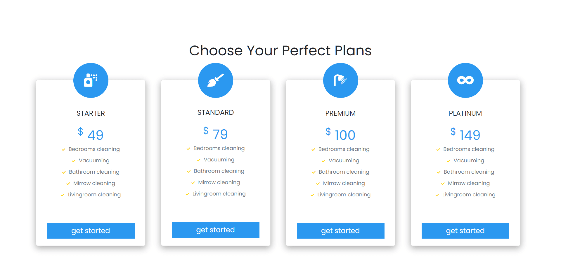 Subscription pricing table with plan details