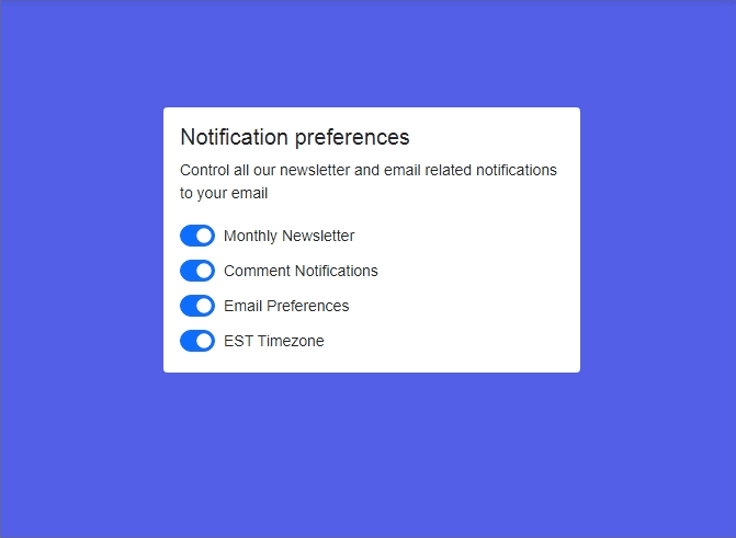 notification preferences card with switch toggle buttons