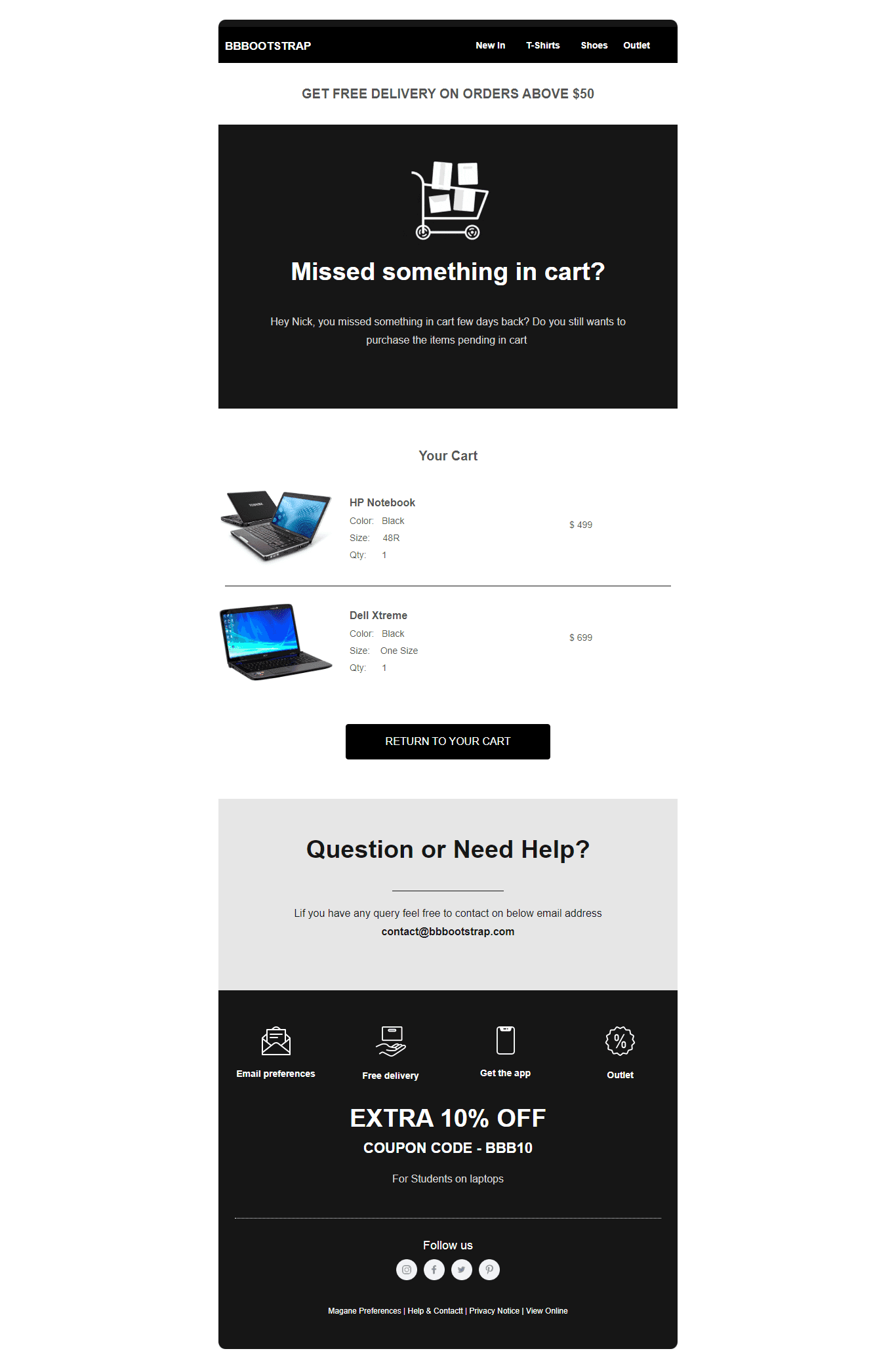 abandoned cart email template using html