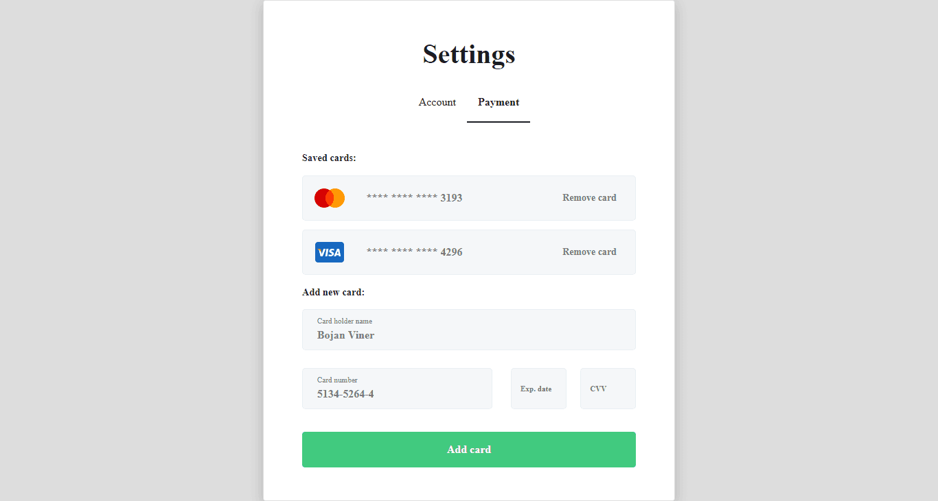 credit card payment form template