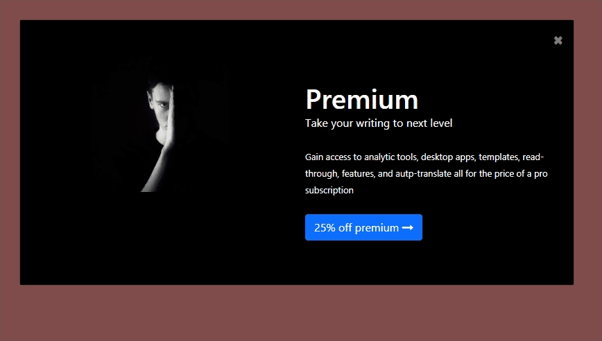 premium discount popup/modal