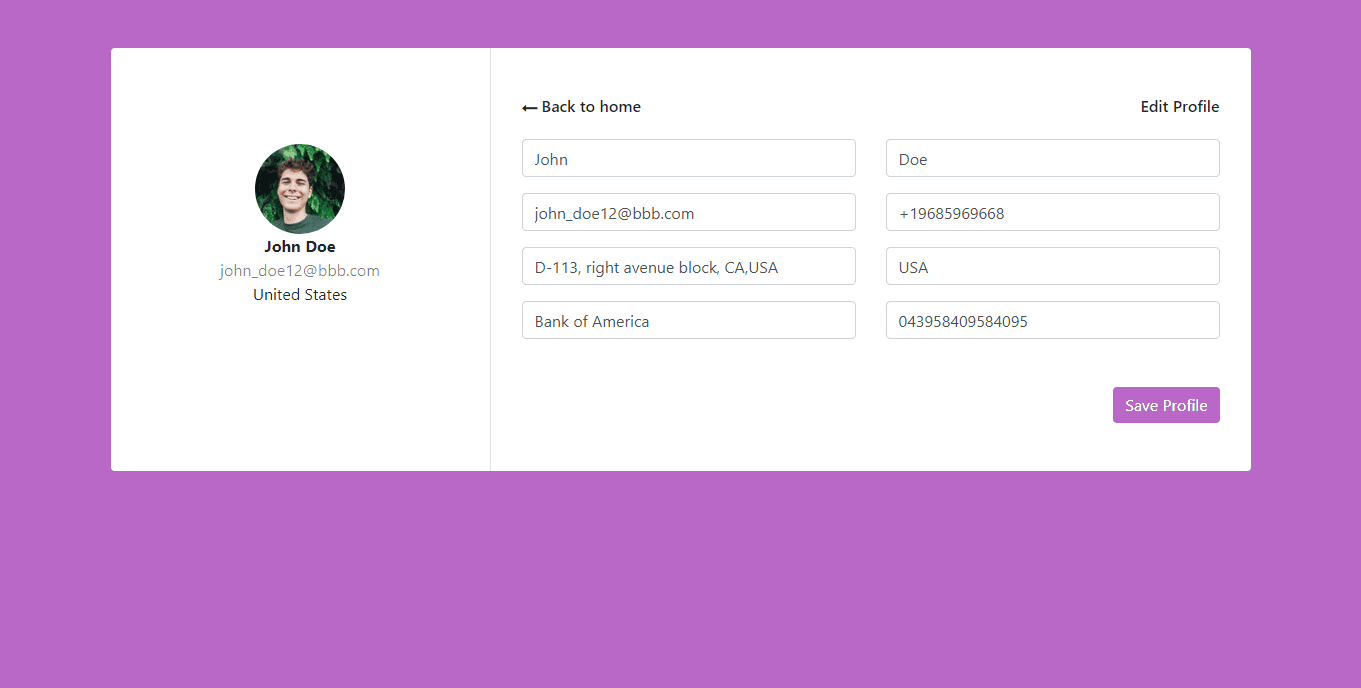 Edit profile form