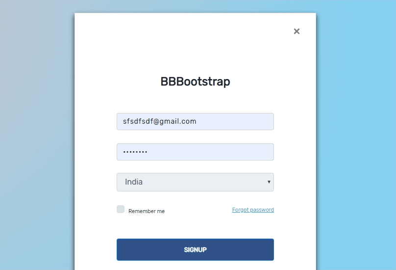 Login/signup form with dropdown input and social buttons
