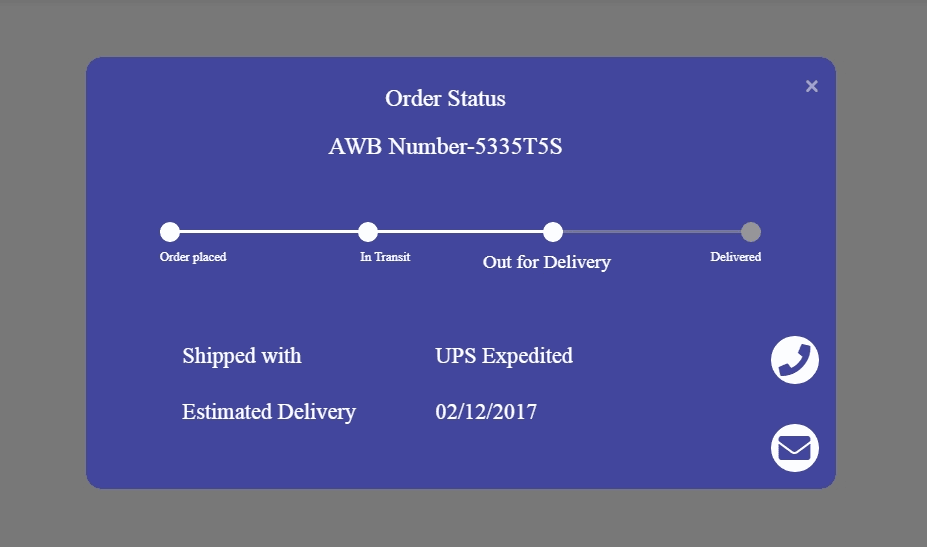 track your order with progress bar modal