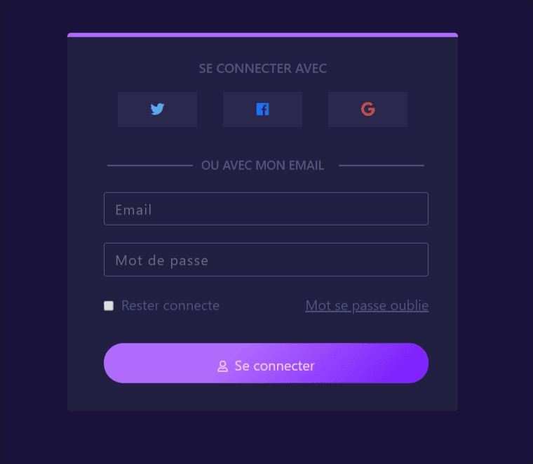 Login form with social buttons