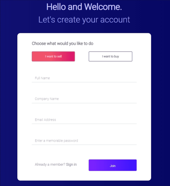 Buy/Sell signup form with radio buttons