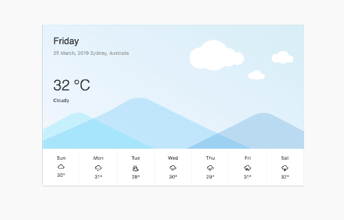 Weather report container with card and material design icons