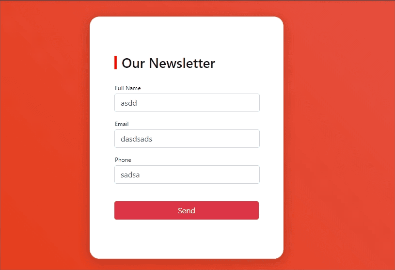 our newsletter form with animation on inputs