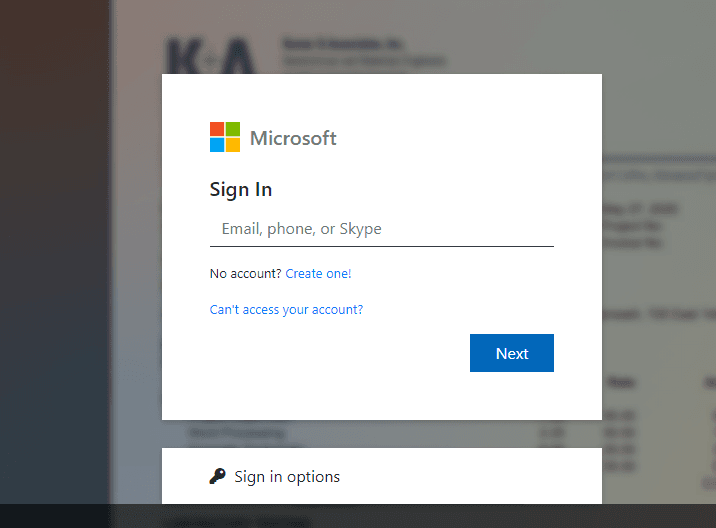 Microsoft account login form