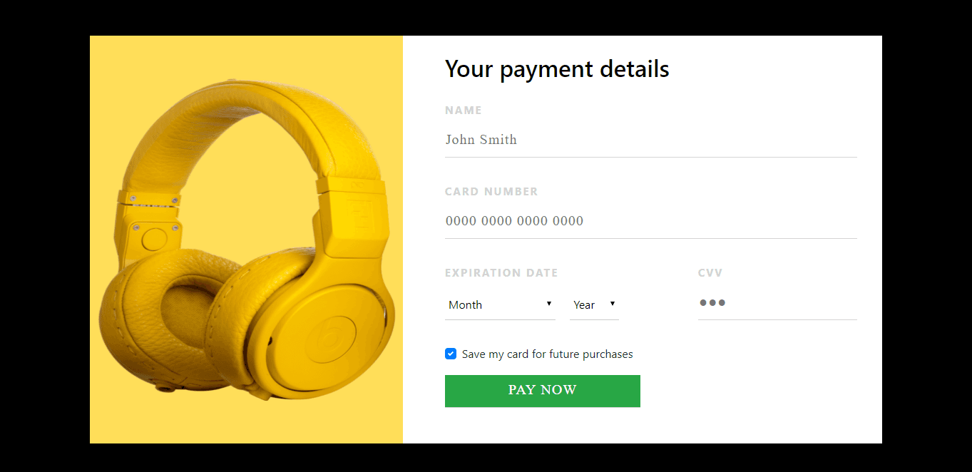 Payment form with banner image