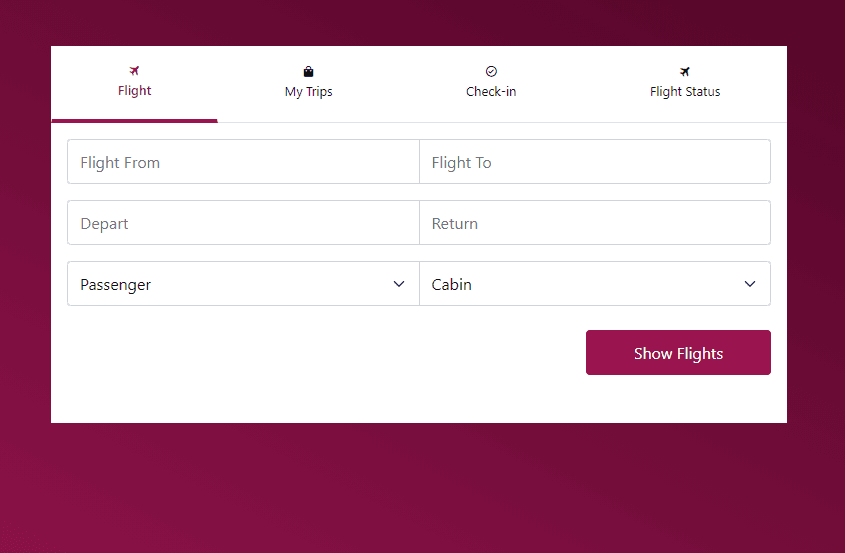 Flight booking form with tabs
