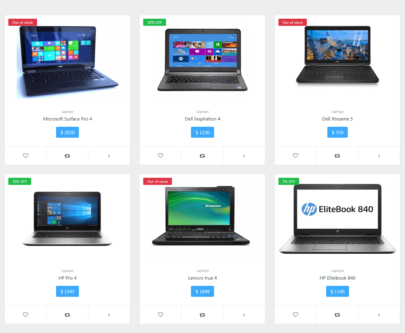 product list with animated icons and discount badge