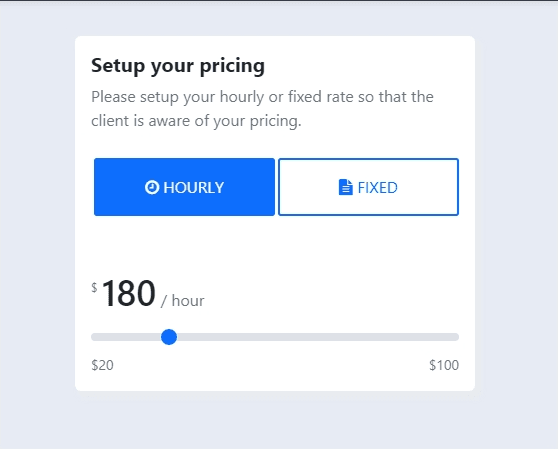 setup pricing with range slider