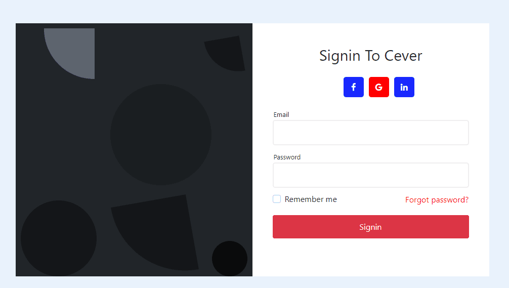 simple social signin form with sidebar