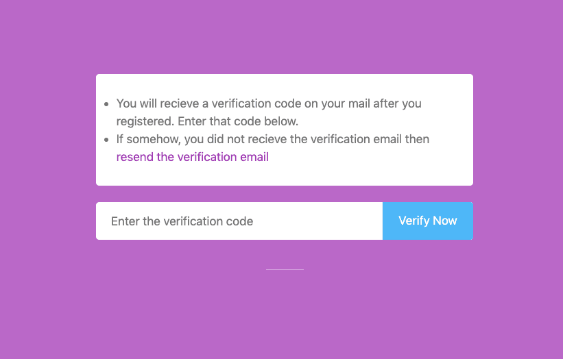 verify email form with information text