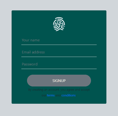 signup form with fingerprint authentication