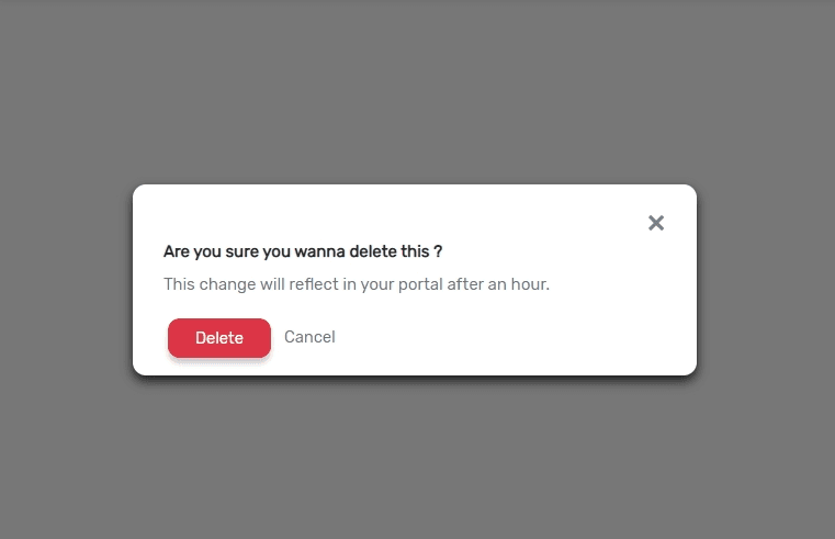 confirm deletion modal with buttons on left