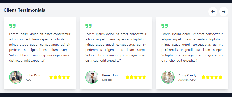 Client Testimonial Section with Tailwind CSS+Font Awsome