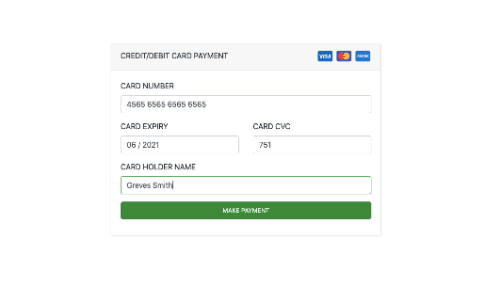 Credit/debit card payment form with validation with icons